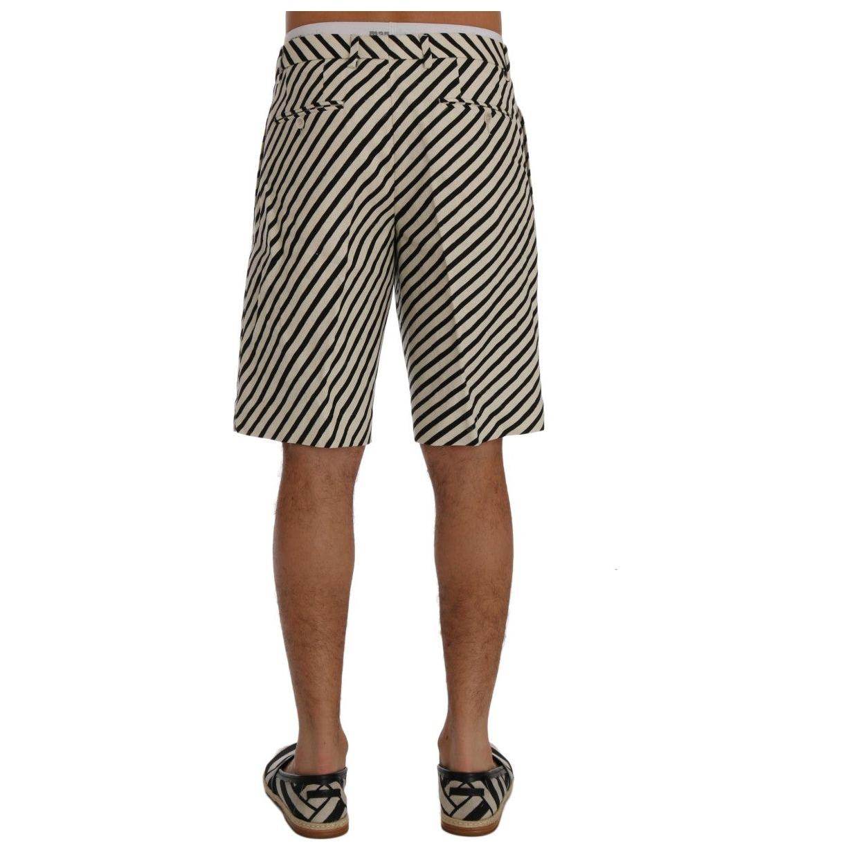 Dolce & Gabbana White Black Striped Hemp Casual Shorts SIG60409-5