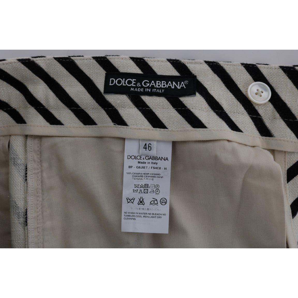 Dolce & Gabbana White Black Striped Hemp Casual Shorts SIG60409-5