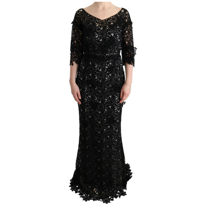 Dolce & Gabbana Black Cotton Silk Floral Long Dress