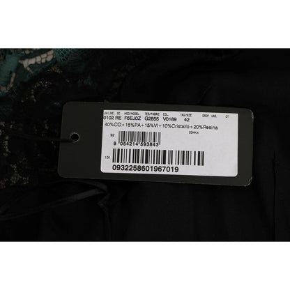 Dolce & Gabbana Green Floral Crystal Ricamo Sheath Dress