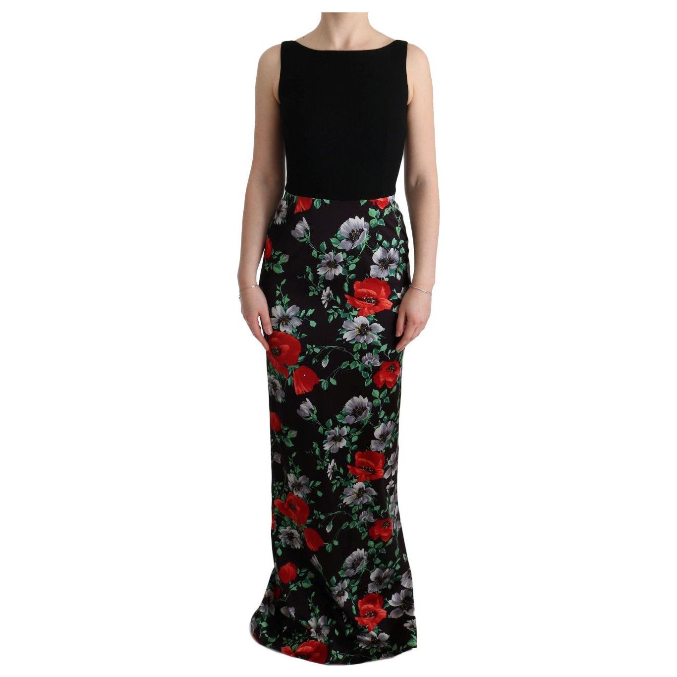 Dolce & Gabbana Multicolor Floral Print Stretch Sheath Long Dress SIG60623-1