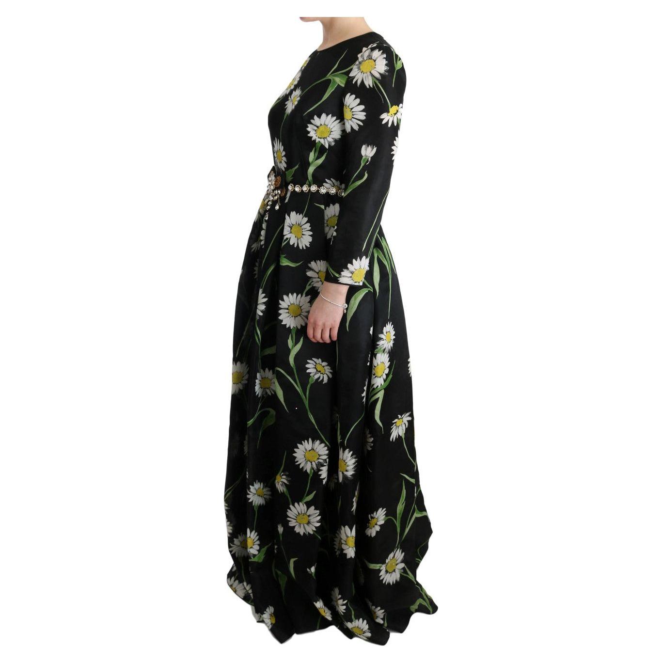 Dolce & Gabbana Multicolor Silk Sunflower Print Long Maxi Dress