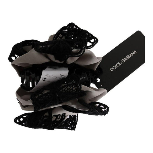 Dolce & Gabbana Gray Silk Black Lace Hair Claw SMY1140