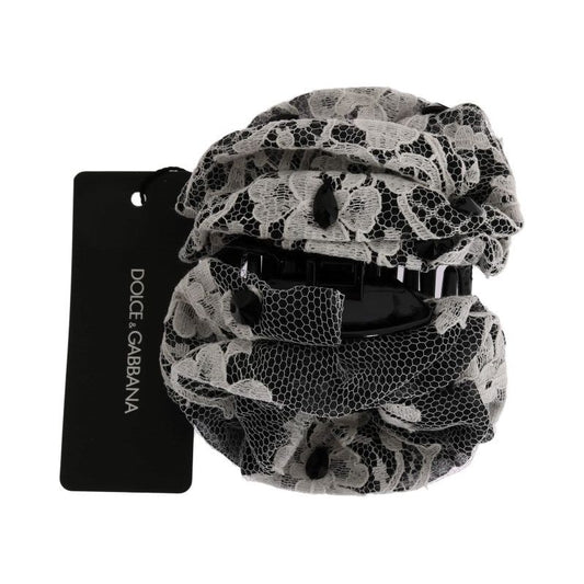 Dolce & Gabbana Black White Floral Lace Crystal Hair Claw SMY1141