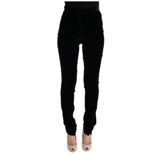 Ermanno Scervino Black Velvet Slim Fit Pants SIG30300-4