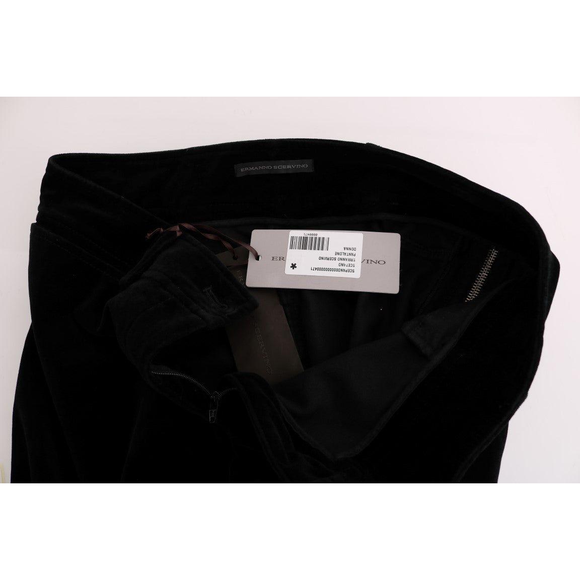 Ermanno Scervino Black Viscose Blend Velvet Cropped Pants SIG30308-1
