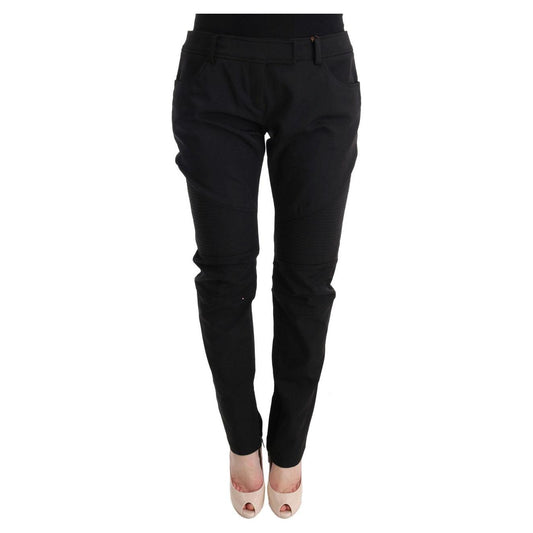 Ermanno Scervino Black Cotton Slim Fit Casual Pants SIG30313-1