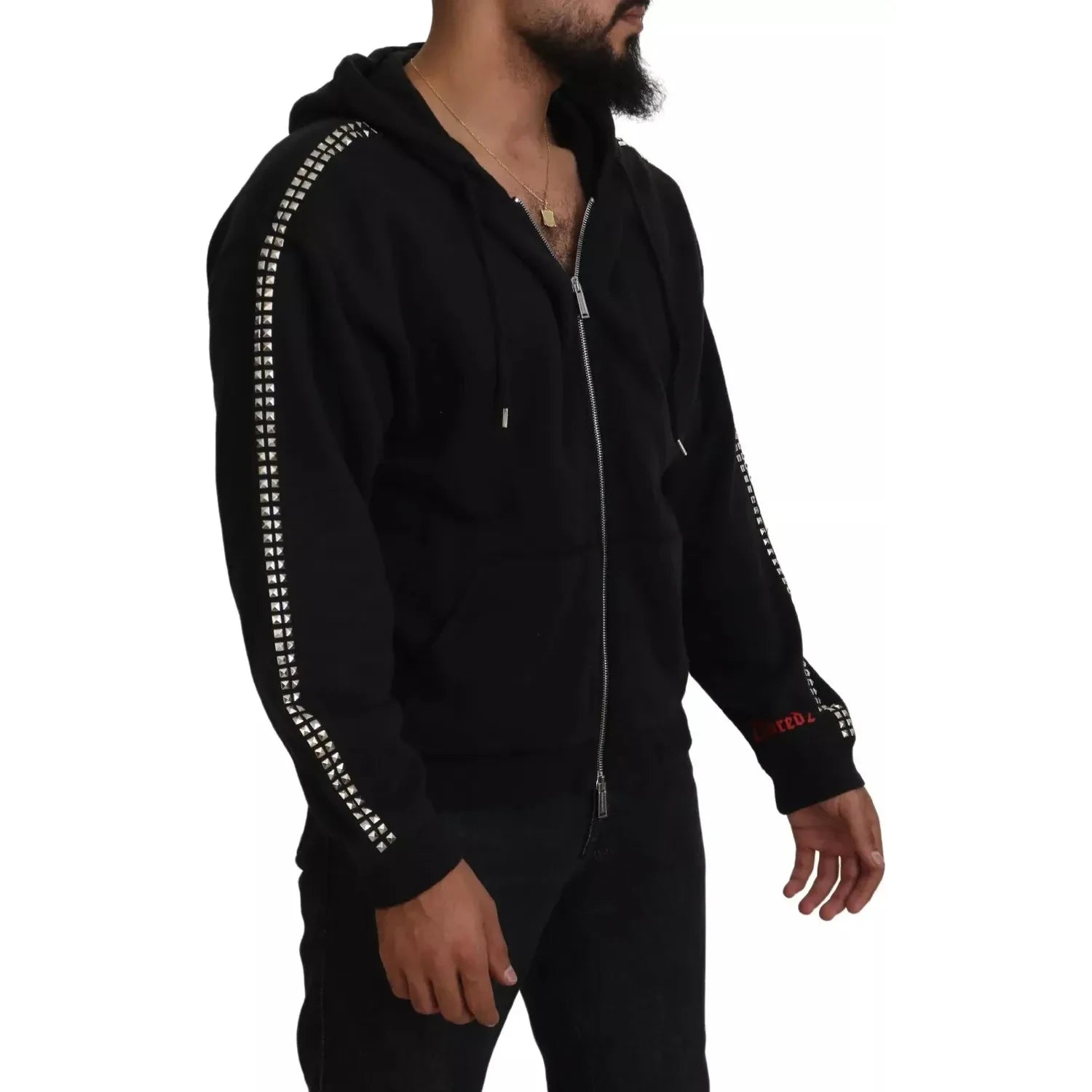 سترة Dsquared² سوداء مزينة بسحّاب كامل وغطاء رأس