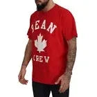 تي شيرت Dsquared² من القطن المطبوع باللون الأحمر بأكمام قصيرة ورقبة دائرية