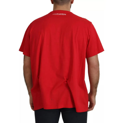 Dsquared² Red Printed Cotton Short Sleeves Crewneck T-shirt