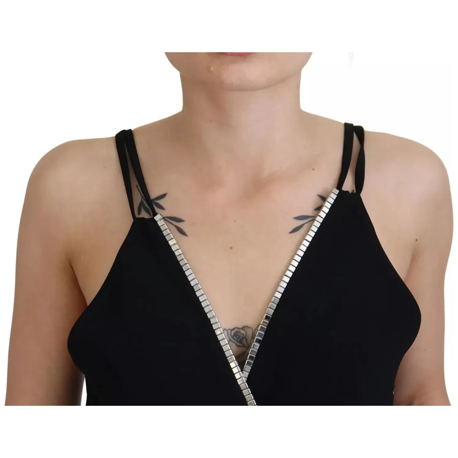 فستان جمبسوت أسود بدون أكمام بفتحة على شكل حرف V من Dsquared²