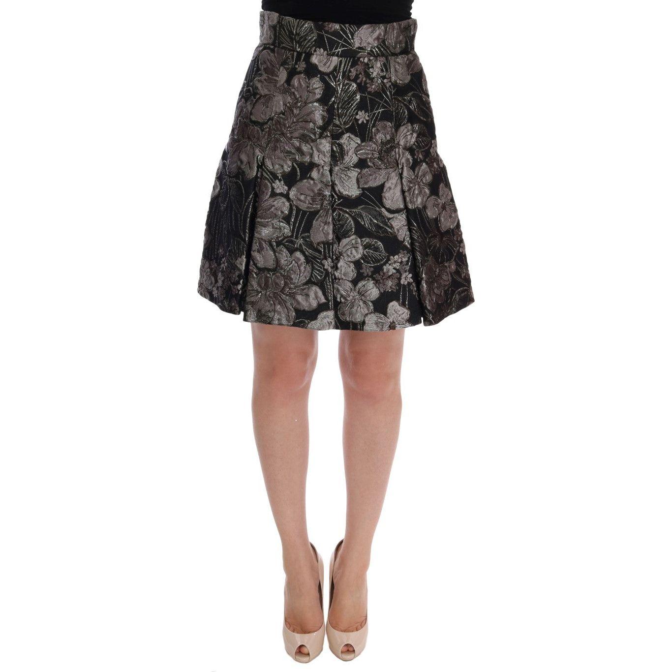 Dolce & Gabbana Black Silver Brocade Floral Skirt SKI1014-1