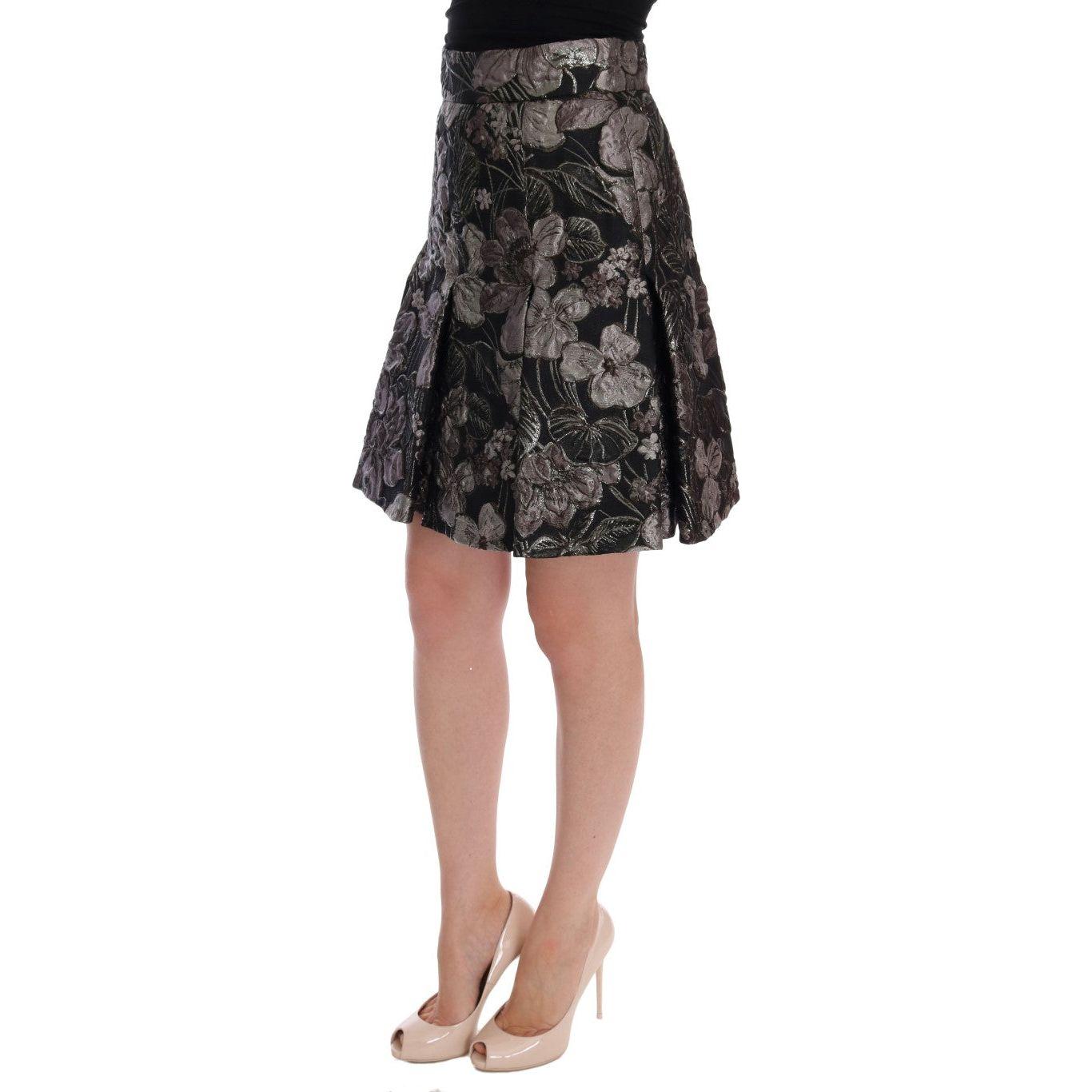 Dolce & Gabbana Black Silver Brocade Floral Skirt SKI1014-1