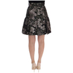 Dolce & Gabbana Black Silver Brocade Floral Skirt SKI1014-1