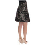 Dolce & Gabbana Black Silver Brocade Floral Skirt SKI1014-1