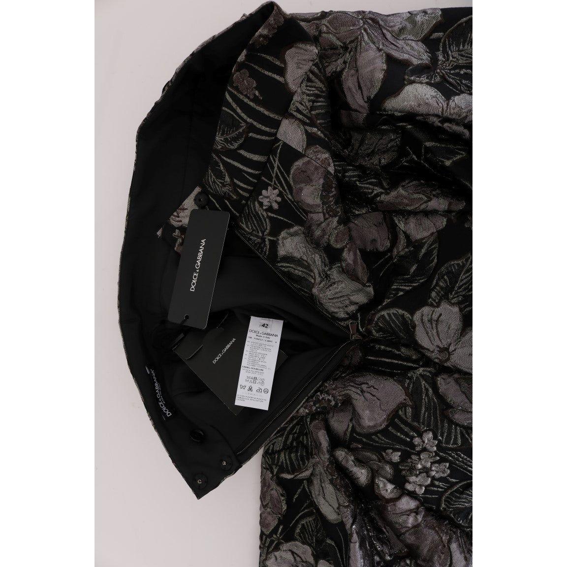Dolce & Gabbana Black Silver Brocade Floral Skirt SKI1014-1
