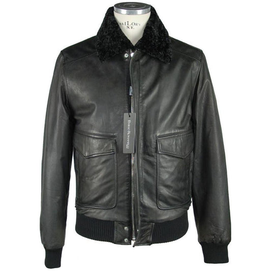 Emilio Romanelli Sleek Black Leather Zip Jacket EM-964-IT50 | L