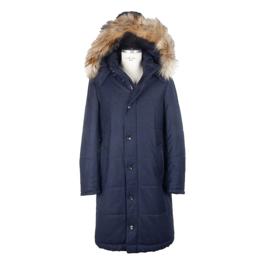 Made in Italy Blue Wool Men's Raincoat LO-4904-IT46 | S