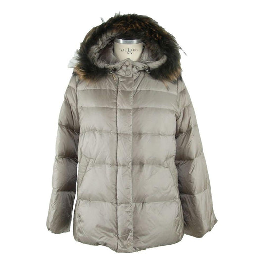 Emilio Romanelli Elegant Gray Polyamide Fur-Trimmed Coat EM-1135-IT48 | XL