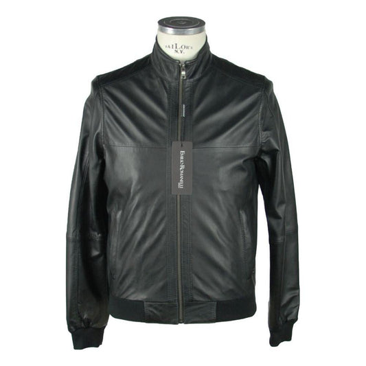 Emilio Romanelli Sleek Black Leather Jacket For Men EM-979-IT46 | S