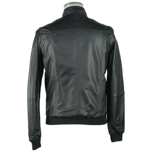 Emilio Romanelli Sleek Black Leather Jacket For Men EM-979-IT46 | S
