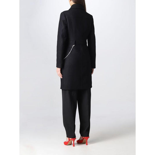 Love Moschino Elegant Black Wool Coat with Silver Chain Detail LO-10251-IT42|M
