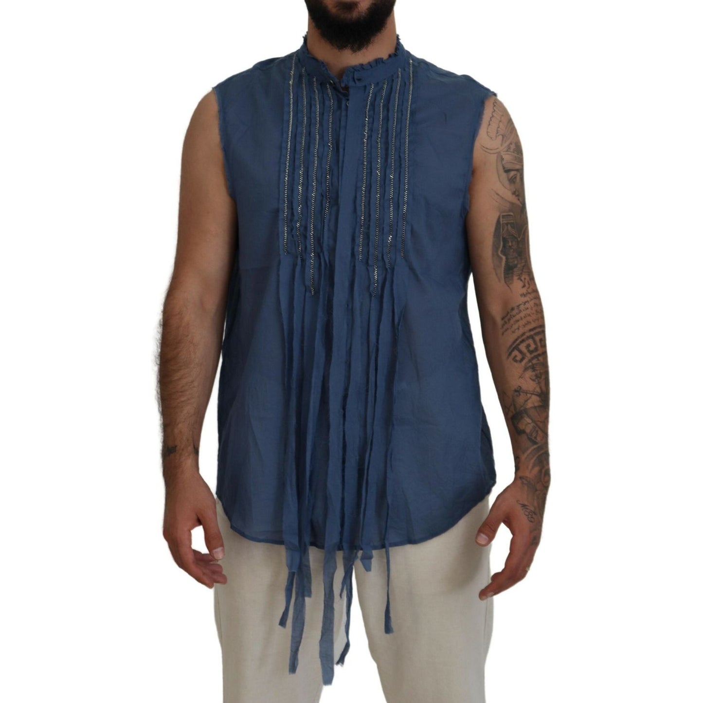 Dsquared² Blue Cotton Chain Embellishment Sleeveless Shirt TSH83551-48