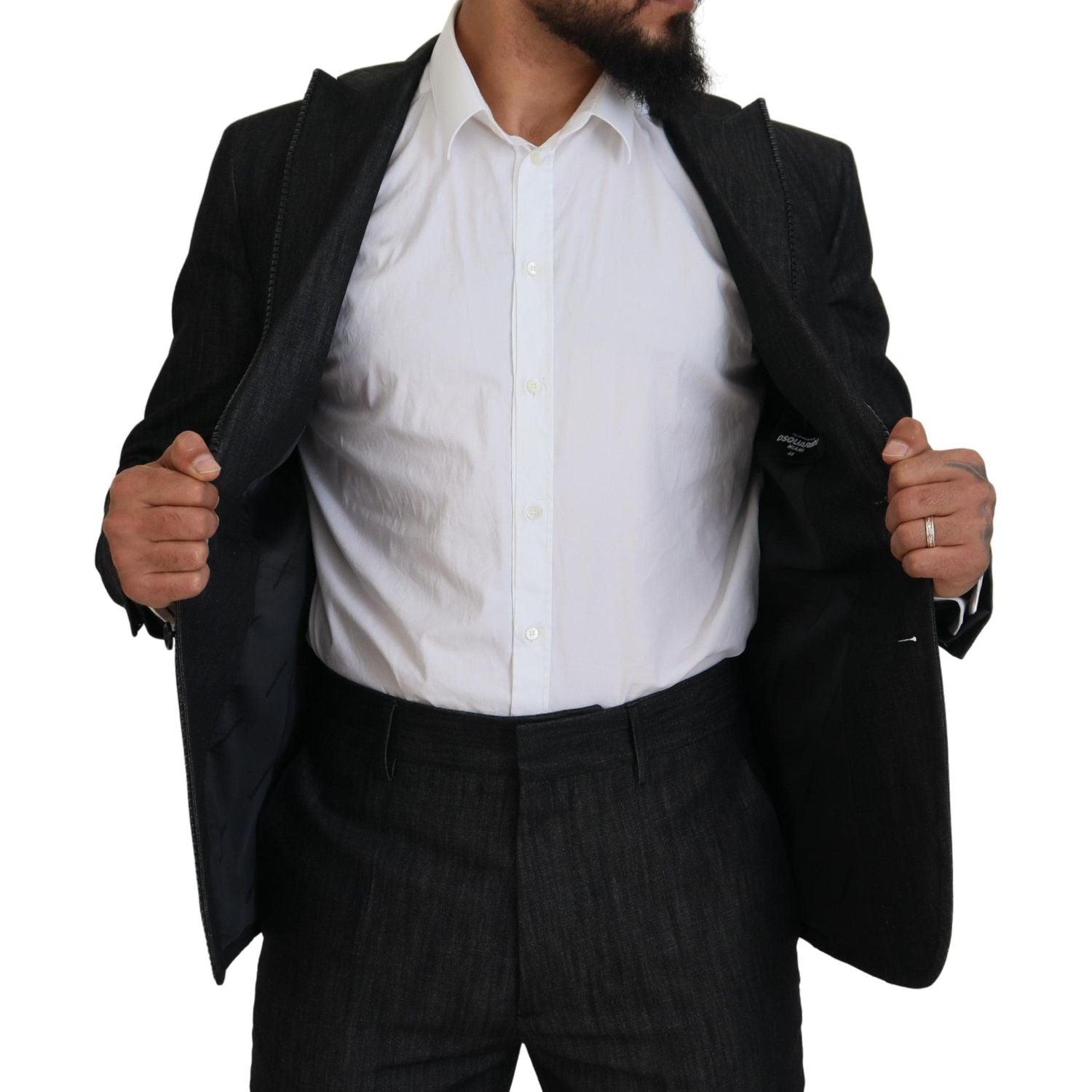 بدلة ميامي من قطعتين من القطن الأسود بصدر واحد من Dsquared²