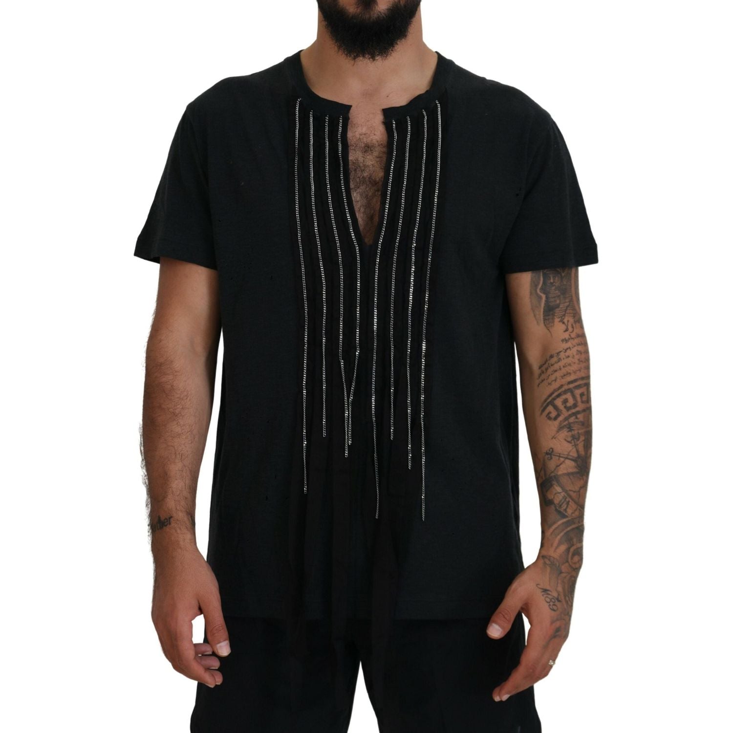 تي شيرت Dsquared² من القطن المزين بسلسلة سوداء بأكمام قصيرة