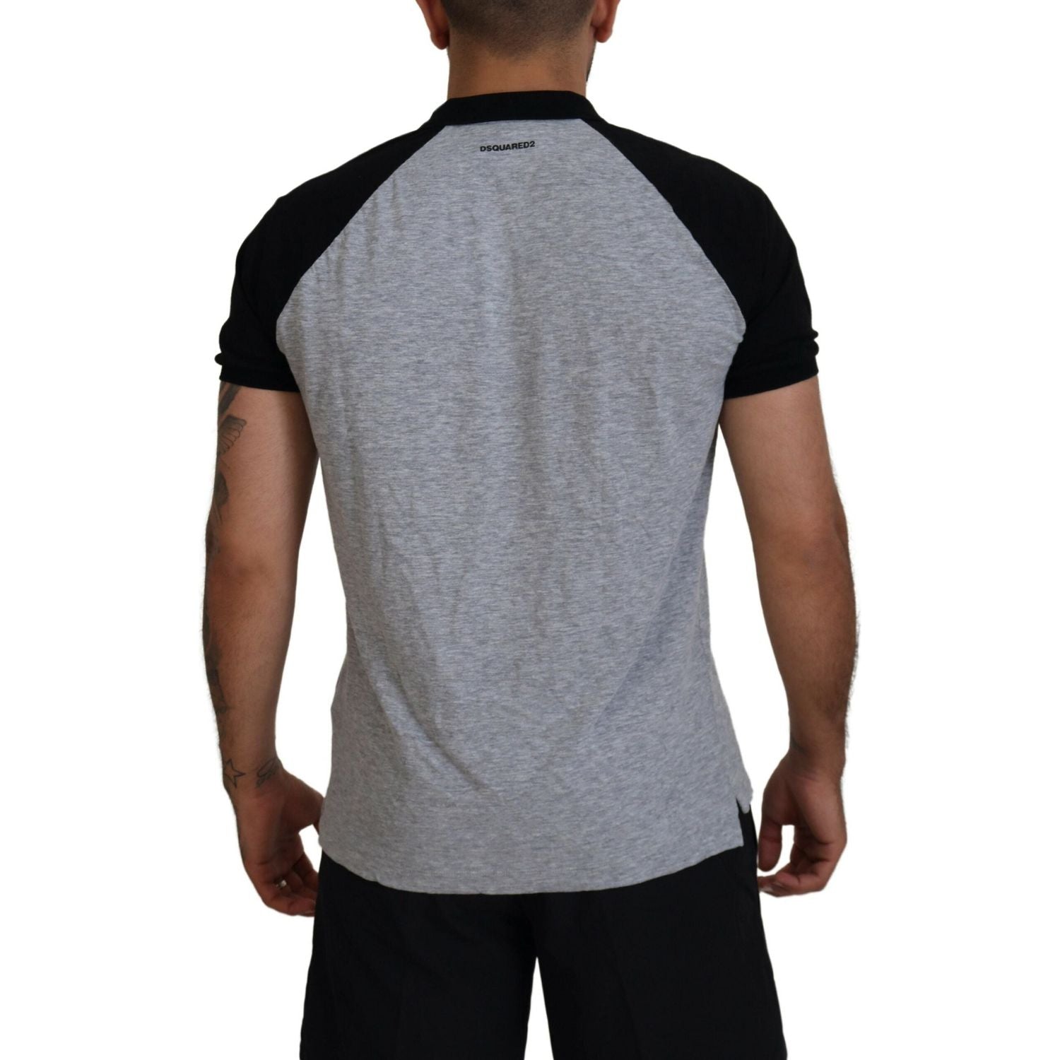 تي شيرت Dsquared² رمادي أسود قطني بأكمام قصيرة وياقة