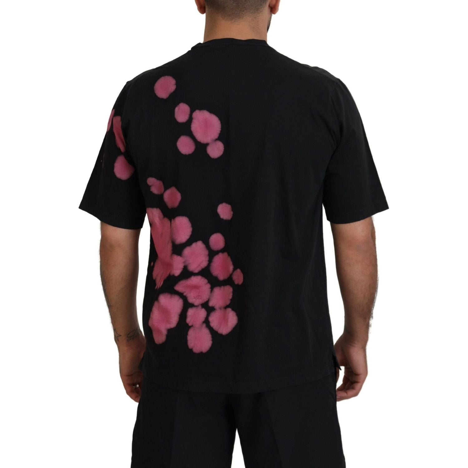 تي شيرت Dsquared² قطني بأكمام قصيرة ورقبة دائرية باللون الأسود والوردي