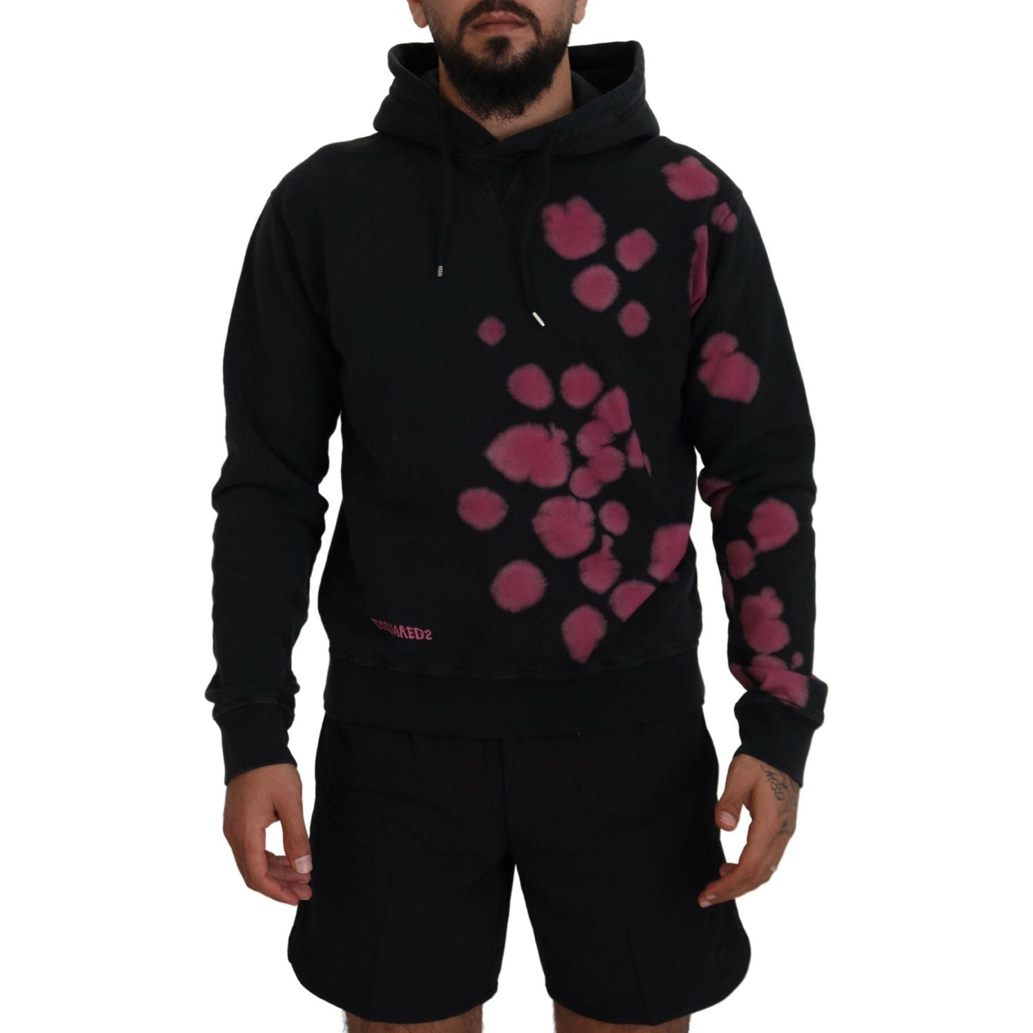 سترة بغطاء رأس من القطن المصبوغ باللون الأسود من Dsquared²