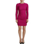 Dsquared² Fuchsia Viscose Long Sleeves Ruched Mini Dress Dsquared² Maroon