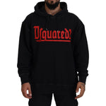 Dsquared² Black Cotton Hooded Printed Men Pullover Sweater Dsquared² Black