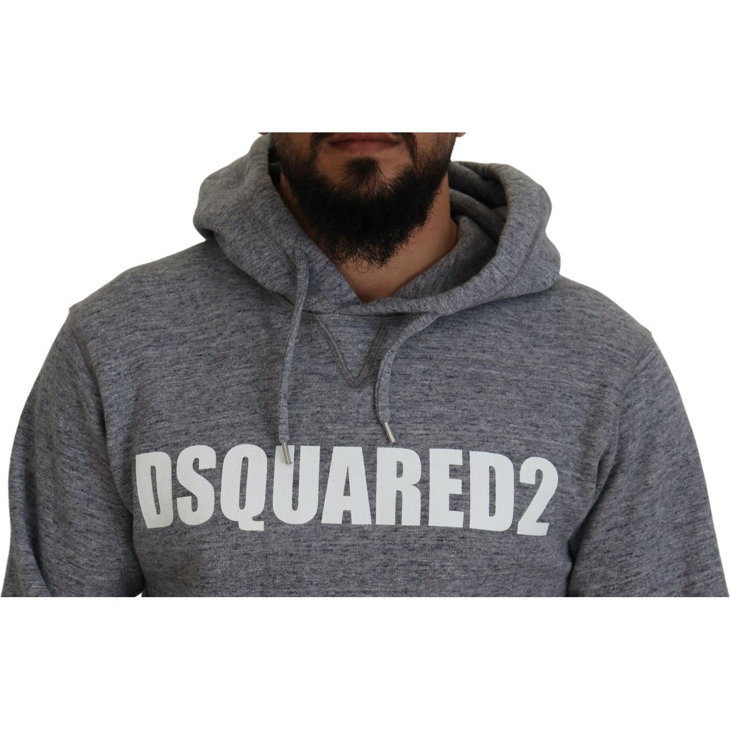 Dsquared² Gray Cotton Hooded Logo Print Men Pullover Sweater TSH83481-48