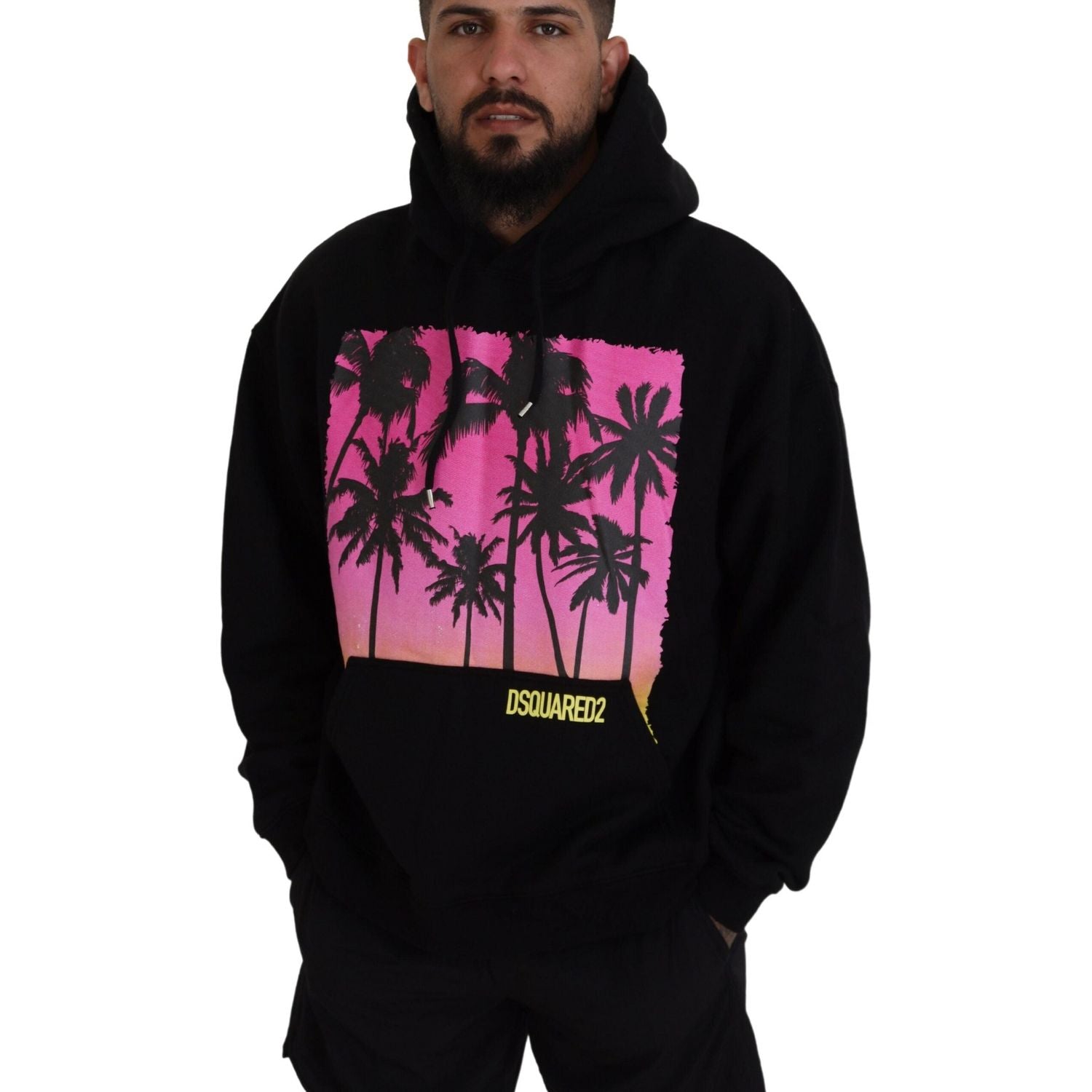 سترة رجالية مطبوعة بغطاء رأس من القطن الأسود من Dsquared²