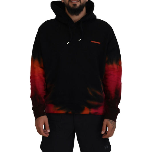 Dsquared² Black Red Cotton Hooded Tie Dye Pullover Sweater TSH83484-48