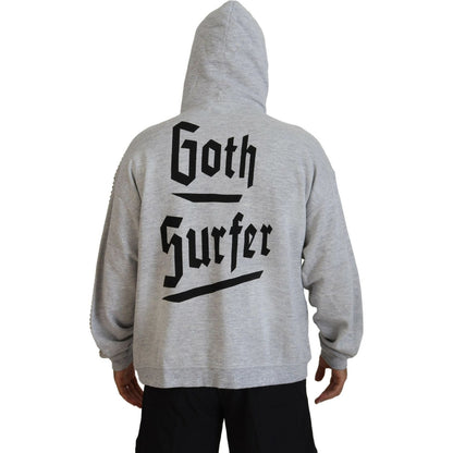 Dsquared² Gray Hooded Printed Crystal Embellishment Sweater