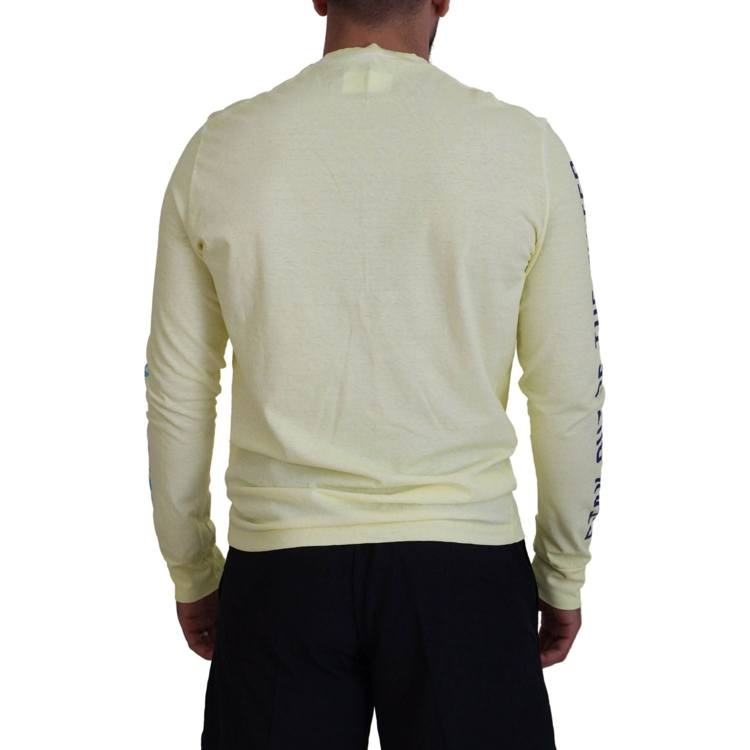 تي شيرت Dsquared² أصفر بطبعة ملونة بأكمام طويلة