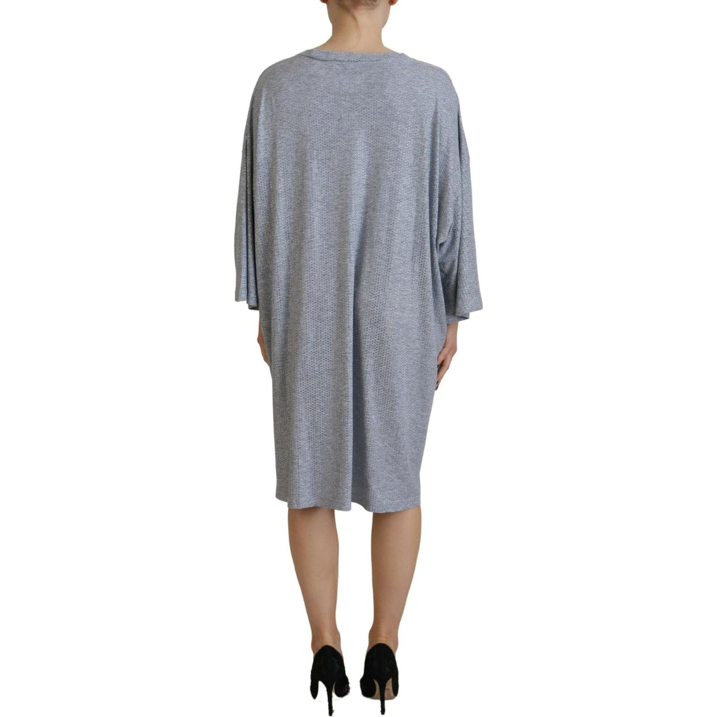 Dsquared² Gray Crystal Embellished Cotton Long Sleeves Dress DR28833-38