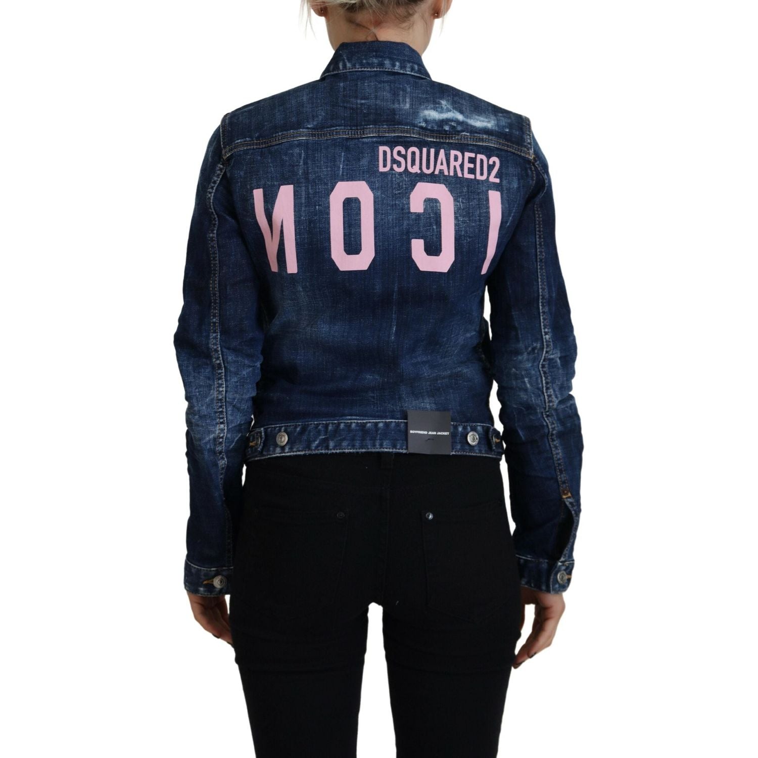 سترة جينز ممزقة بطبعة أيقونة زرقاء من Dsquared²