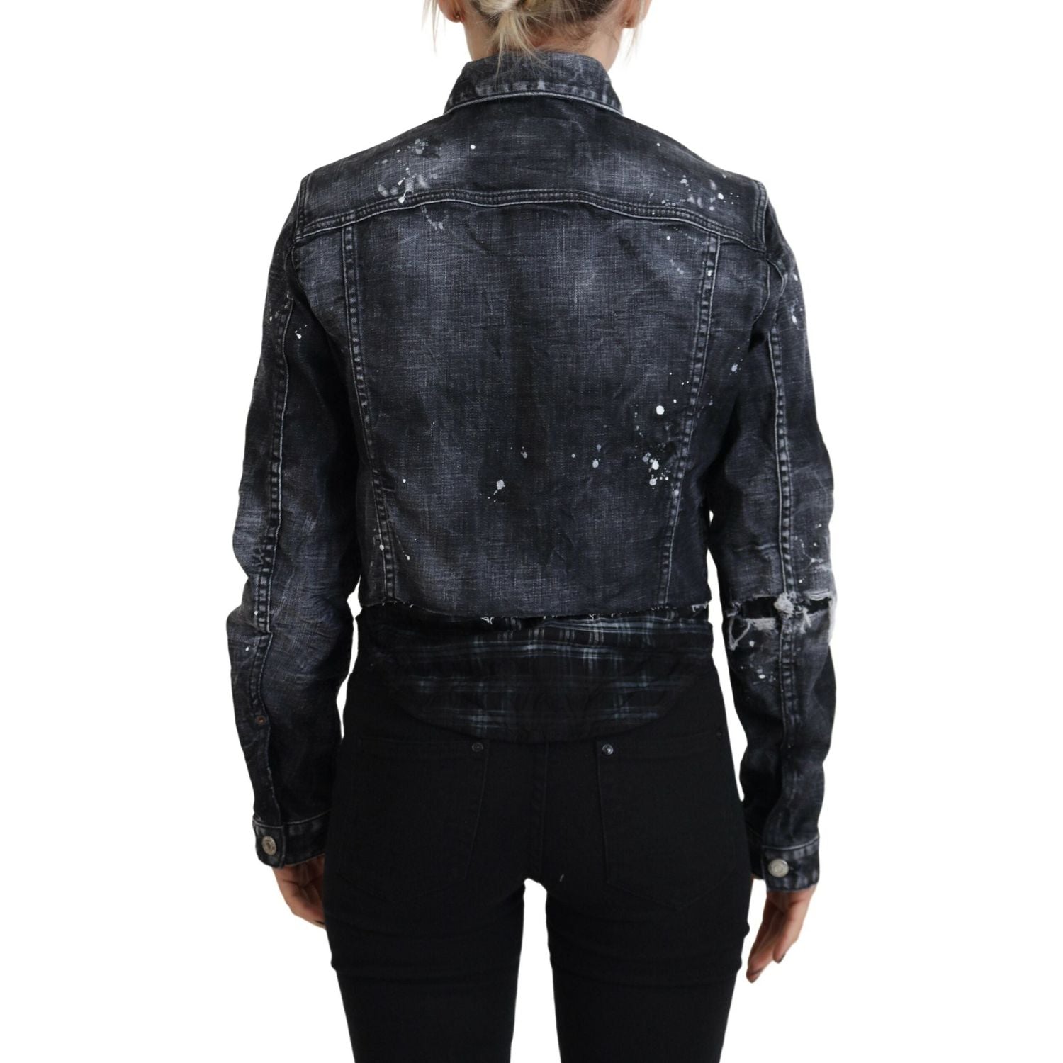 سترة جينز ممزقة من القطن المغسول باللون الرمادي من Dsquared²