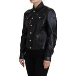 Dsquared² Black Leather Collared Long Sleeves Jacket Dsquared² Black