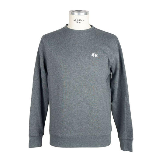 La Martina Gray Cotton Men Sweater LA-7678-XL