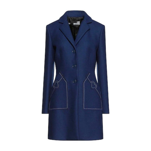Love Moschino Blue Wool Women Coat LO-6954-IT46 | L