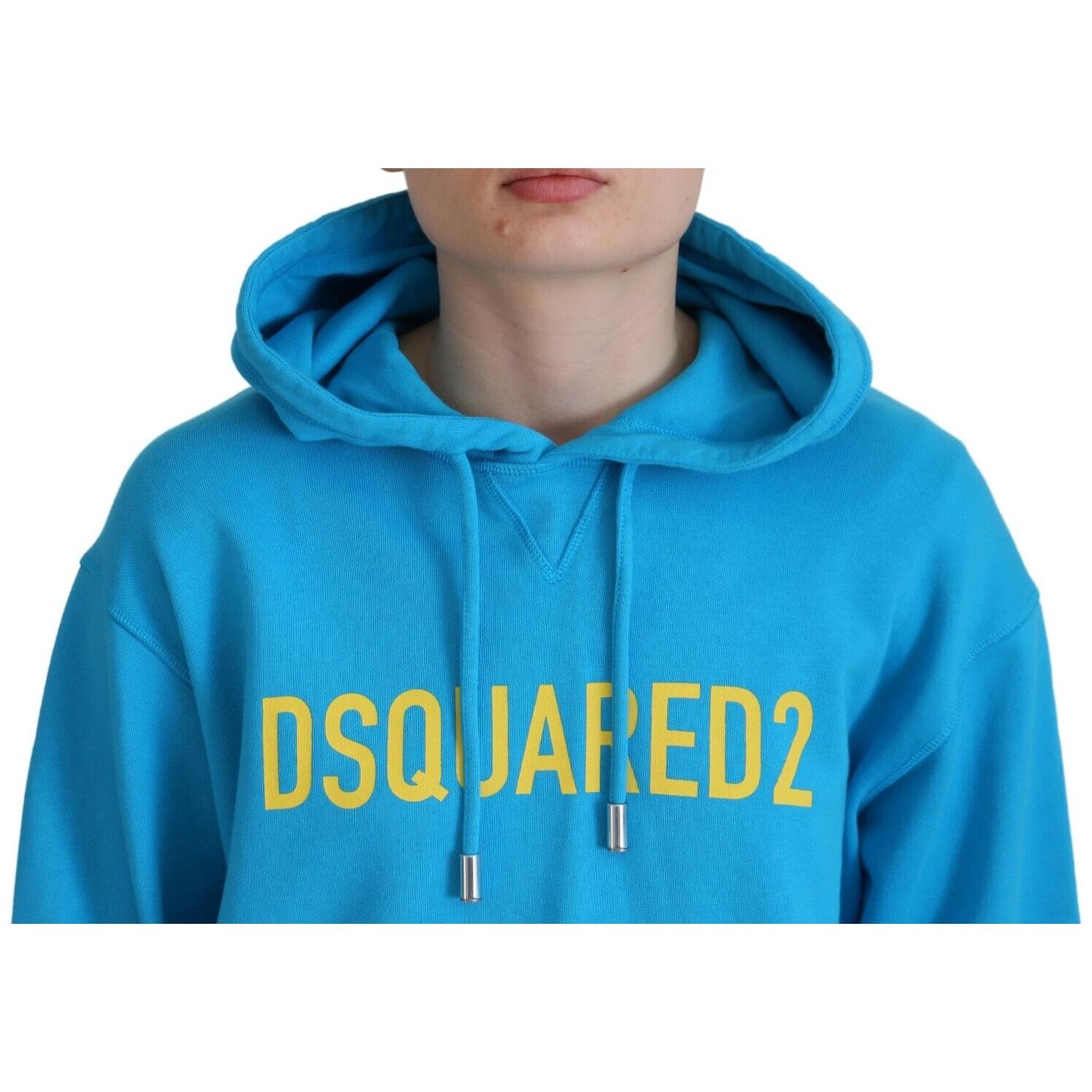 سويت شيرت بغطاء رأس من القطن بطبعة شعار Dsquared² باللون الأزرق