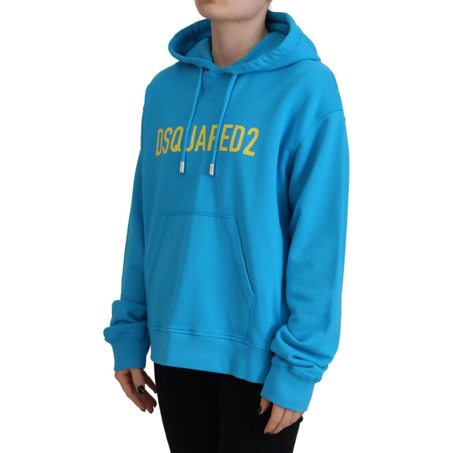 سويت شيرت بغطاء رأس من القطن بطبعة شعار Dsquared² باللون الأزرق