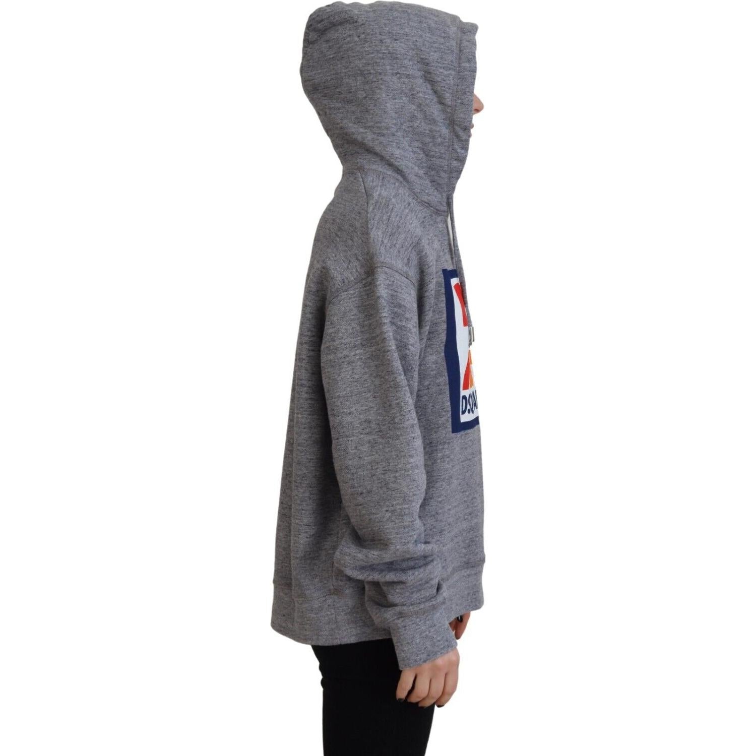 سويت شيرت بغطاء رأس من القطن بطبعة شعار Dsquared² باللون الرمادي