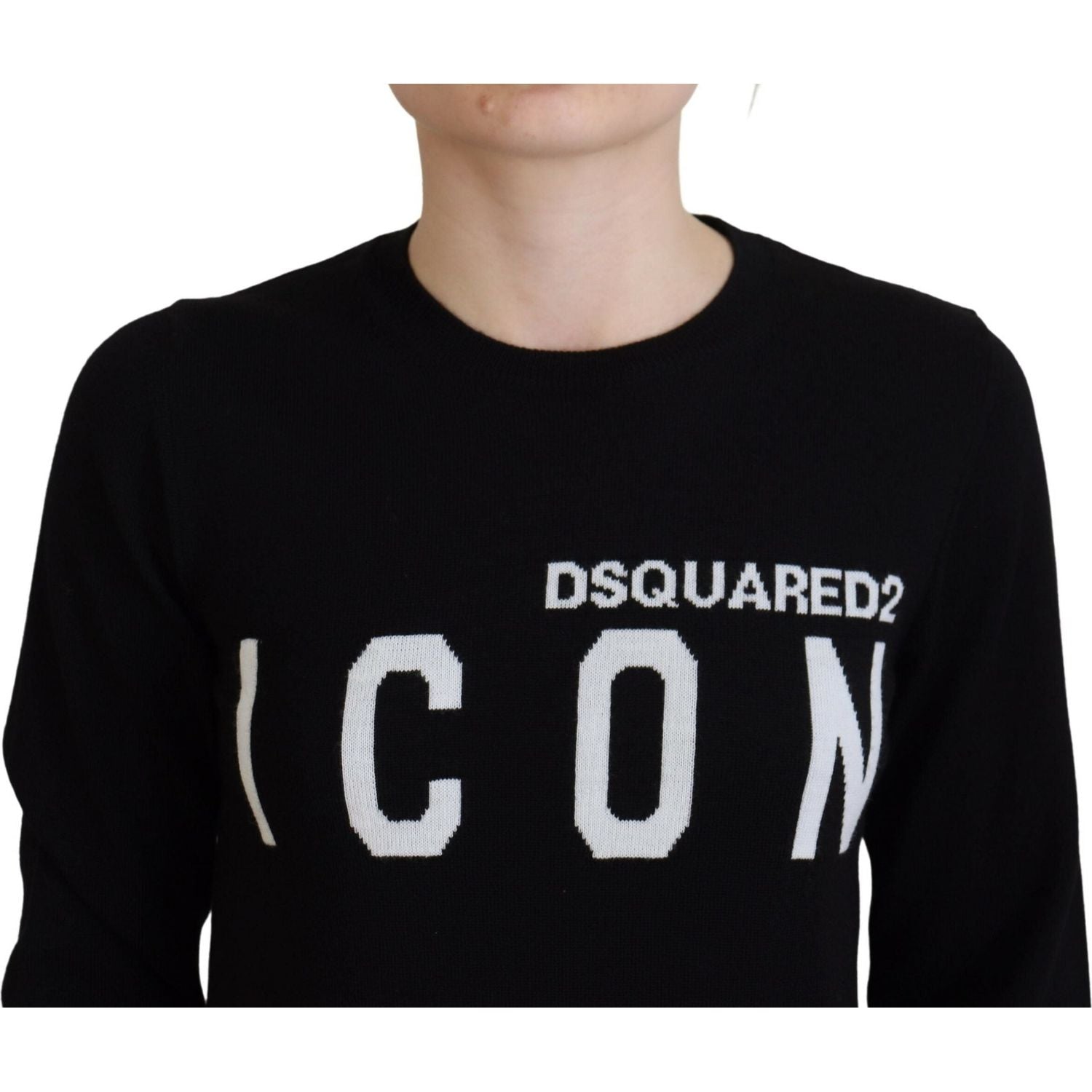 سترة Dsquared² من الصوف البكر الأسود بطبعة شعار وأكمام طويلة