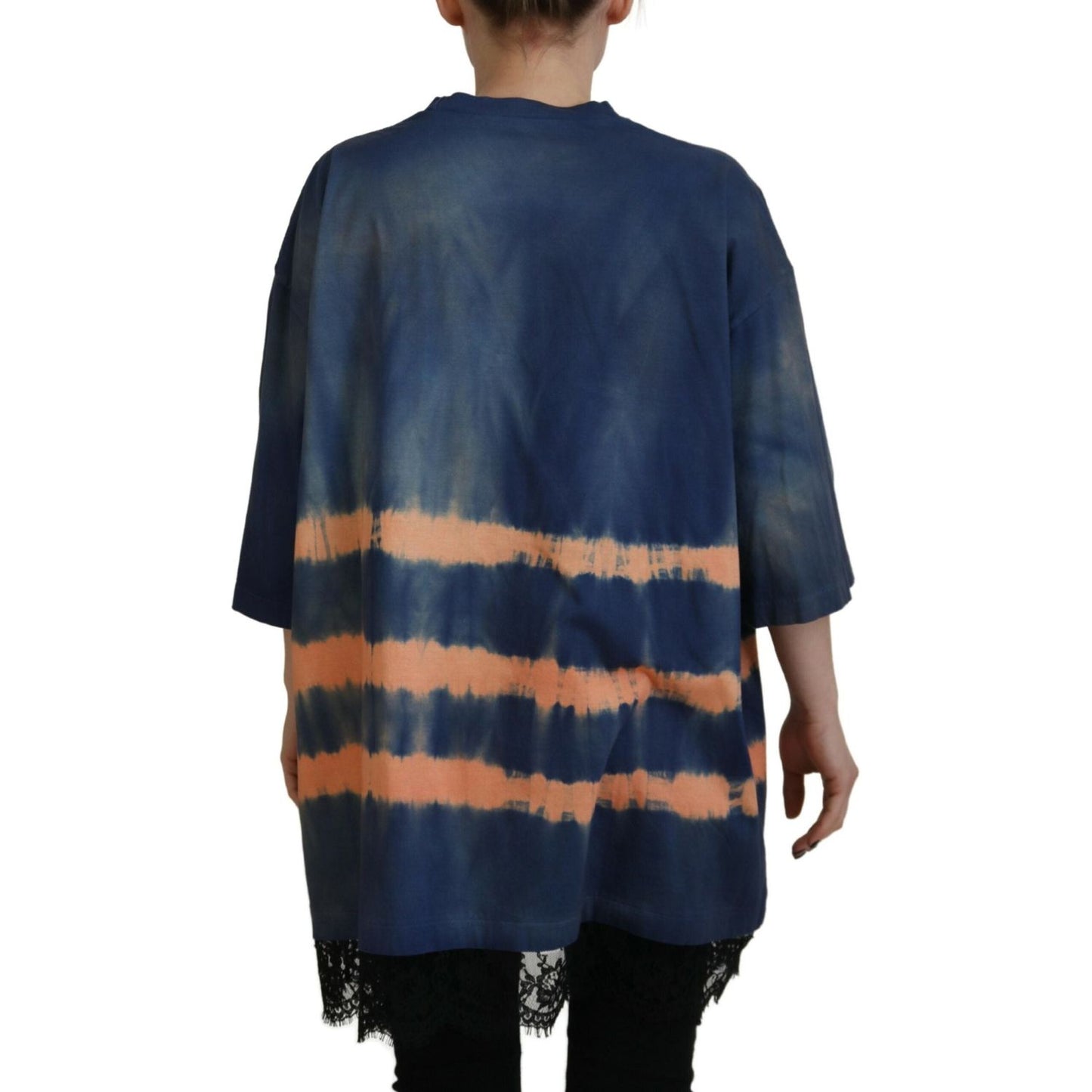 Dsquared² Blue Cotton Tie Dye Short Sleeves Lace T-shirt TSH83392-38
